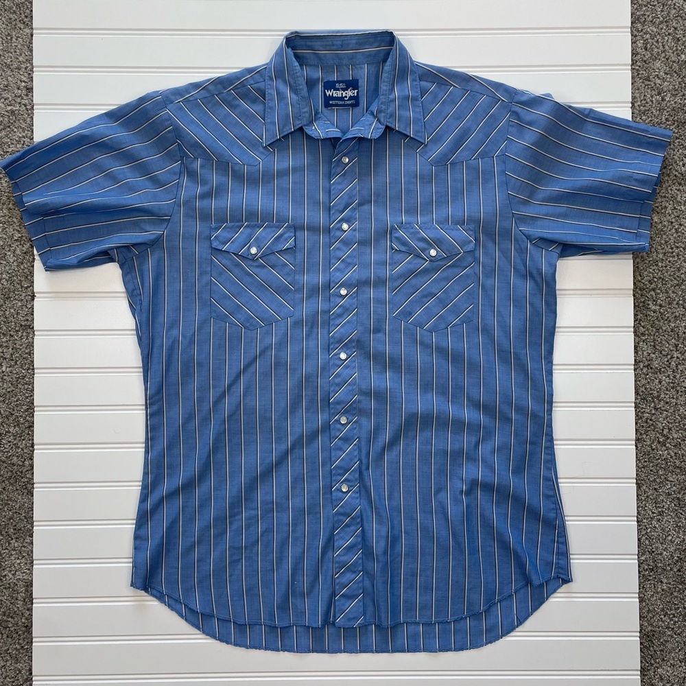 Wrangler Western VTG pearl snap striped 2 front pocket shirt neck 16-16.5 Large